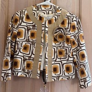 Zara Women's Retro Patterned Blazer - Brown and Cream